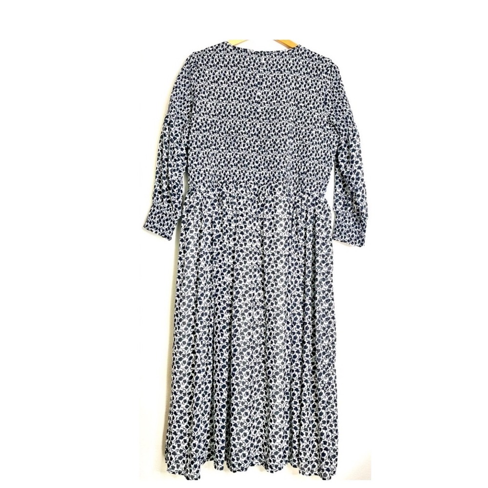 Ann Taylor Ribbed Semi-Sheer Blue and White Floral Lined Dress Size 14 - Picture 3 of 11
